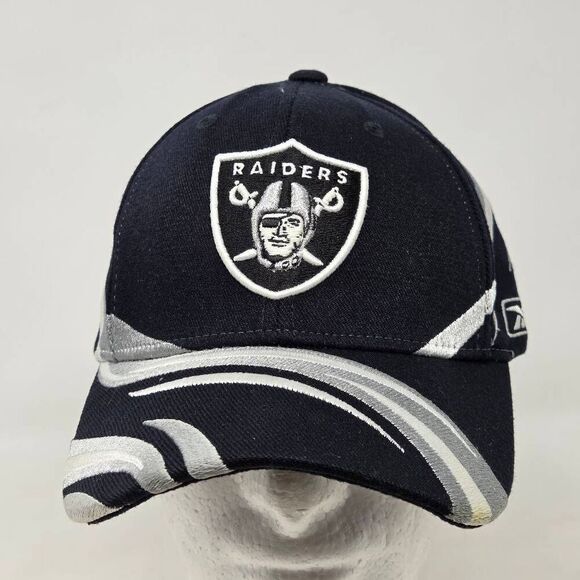 VINTAGE OAKLAND RAIDERS NFL FOOTBALL REEBOK SWIRL ONE SIZE STRETCH HAT CAP - Picture 1 of 6
